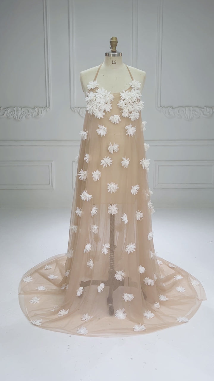 Romantic 3D Flower Mesh Maternity Gown Elegant Baby Shower Photography Dress YW260281