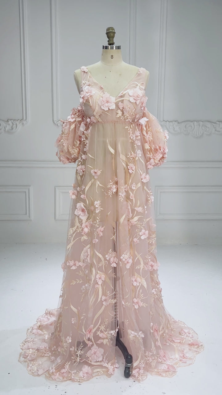 3D Floral Lace  Maternity Dress for Photoshoot Fairy Maxi Dress Photoshoot Outfit YW260284