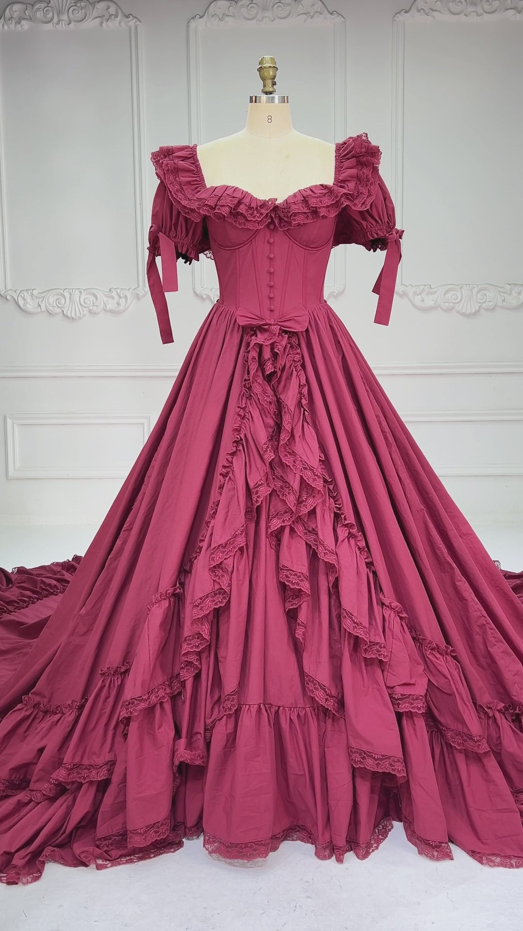 Burgundy Off-Shoulder Ruffled Corset Tiered Christmas Dress YW260357