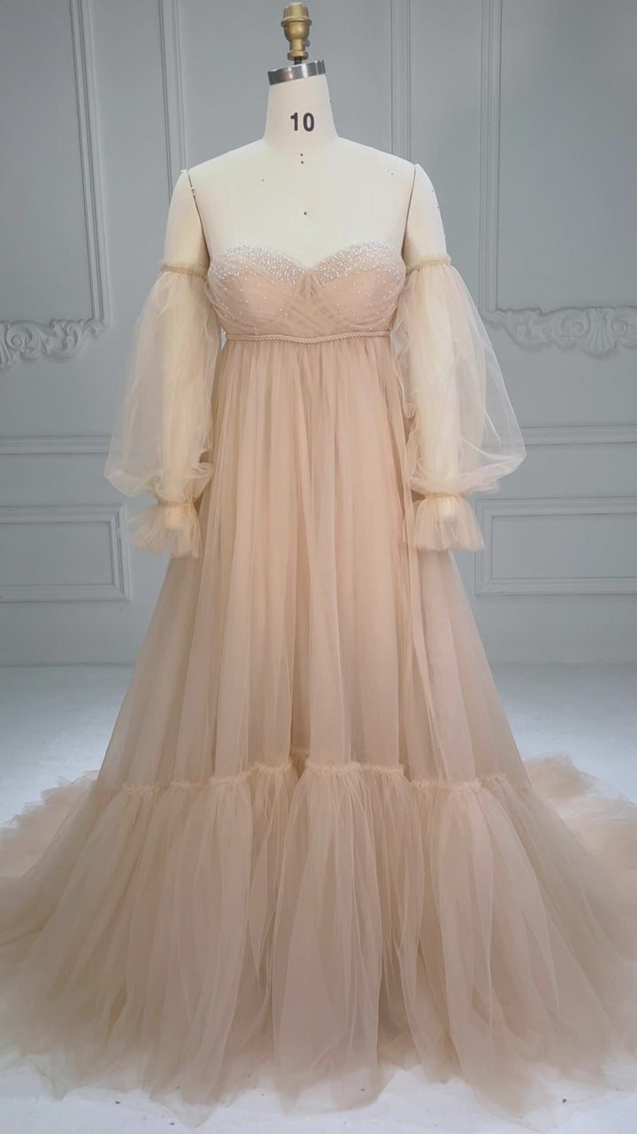 Tulle Maternity Gown with Leg Slit Tulle Gown for Photo Shoot YW250053