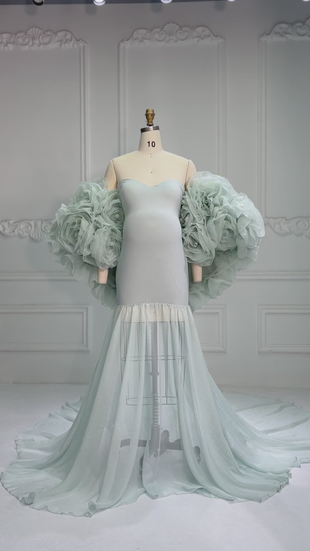 Gorgeous Mermaid Maternity Dress Photoshoot with 3D Floral Shawl Baby Shower Dress YW250040