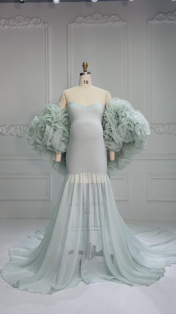 Gorgeous Mermaid Maternity Dress Photoshoot with 3D Floral Shawl Baby Shower Dress YW250040