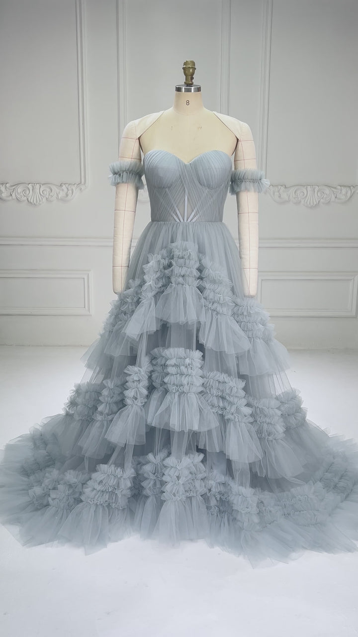 Elegant Sweetheart Tulle Gown Tiered Ruffles Evening Dress 2025 YW251037