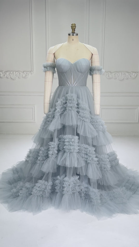 Elegant Sweetheart Tulle Gown Tiered Ruffles Evening Dress 2025 YW251037