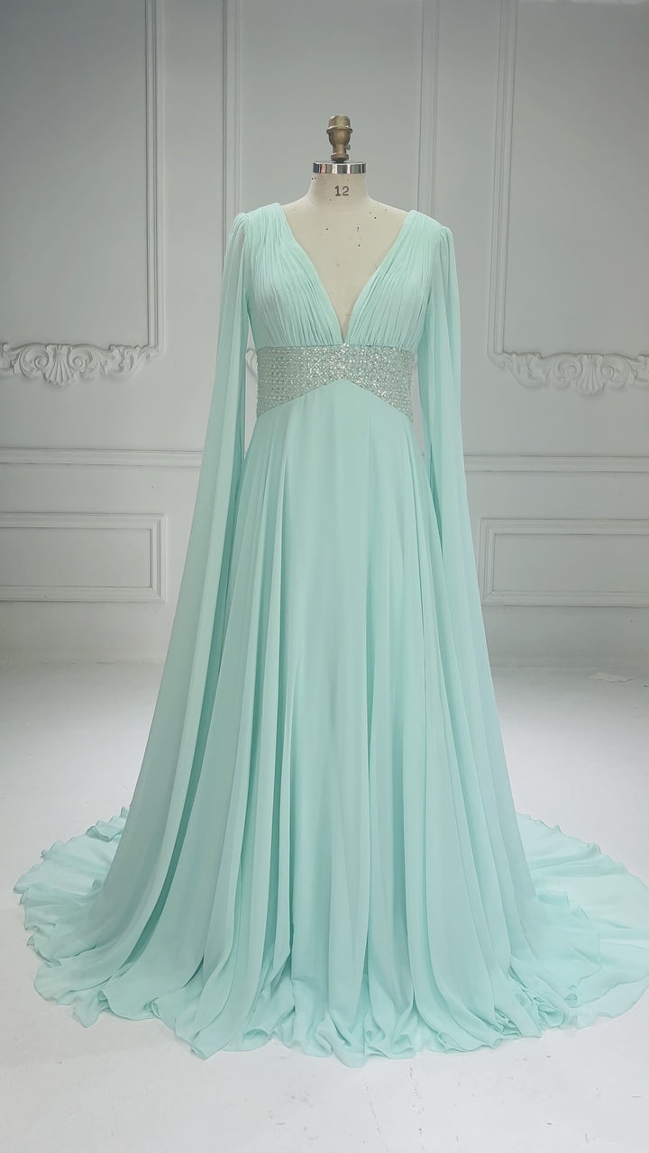 Blue Draped Chiffon Maternity Photoshoot Dress with long train YD260901