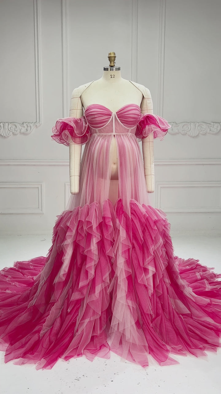 Layer Ruffles Pregnant Women Maternity Dress Photoshoot Dress Dramatic Pregnancy Shooting Dress YW260336