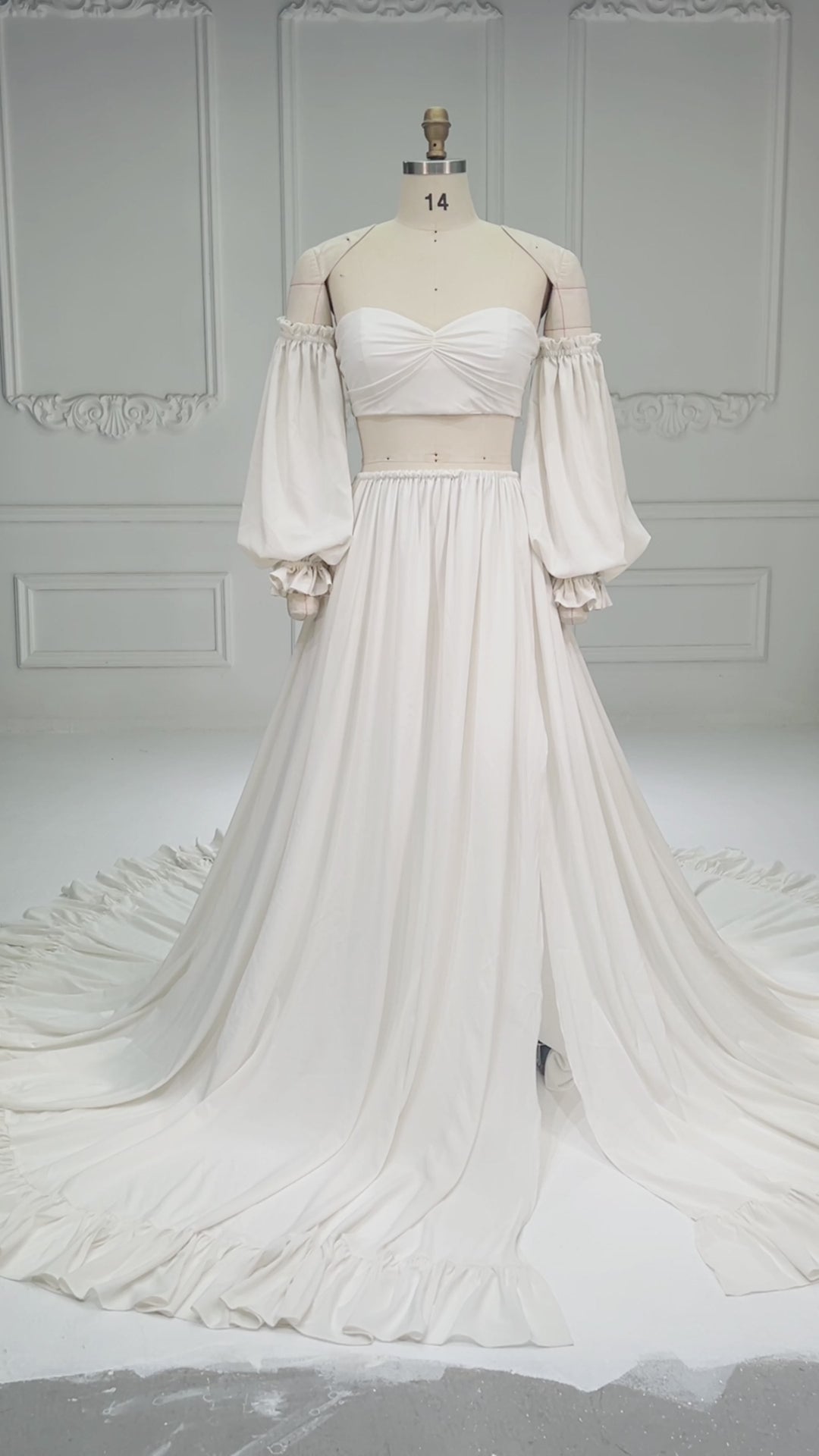 Chiffon Photoshoot Dresses Long Sleeve Twisted Crop Top with High Slit Maxi Skirt Baby Shower Dress Woman YW260293