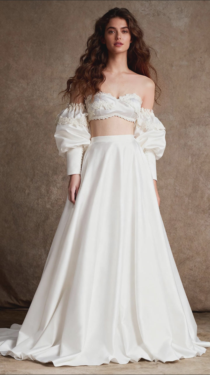 2 Piece White Wedding Set Boho Bridal Party Dress Vacation Dress for Photo Shoot YW250007