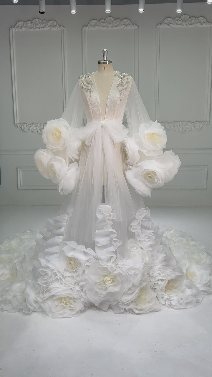 Luxury 3D Flower Bridal Robe Wedding Photography Robe YW251010