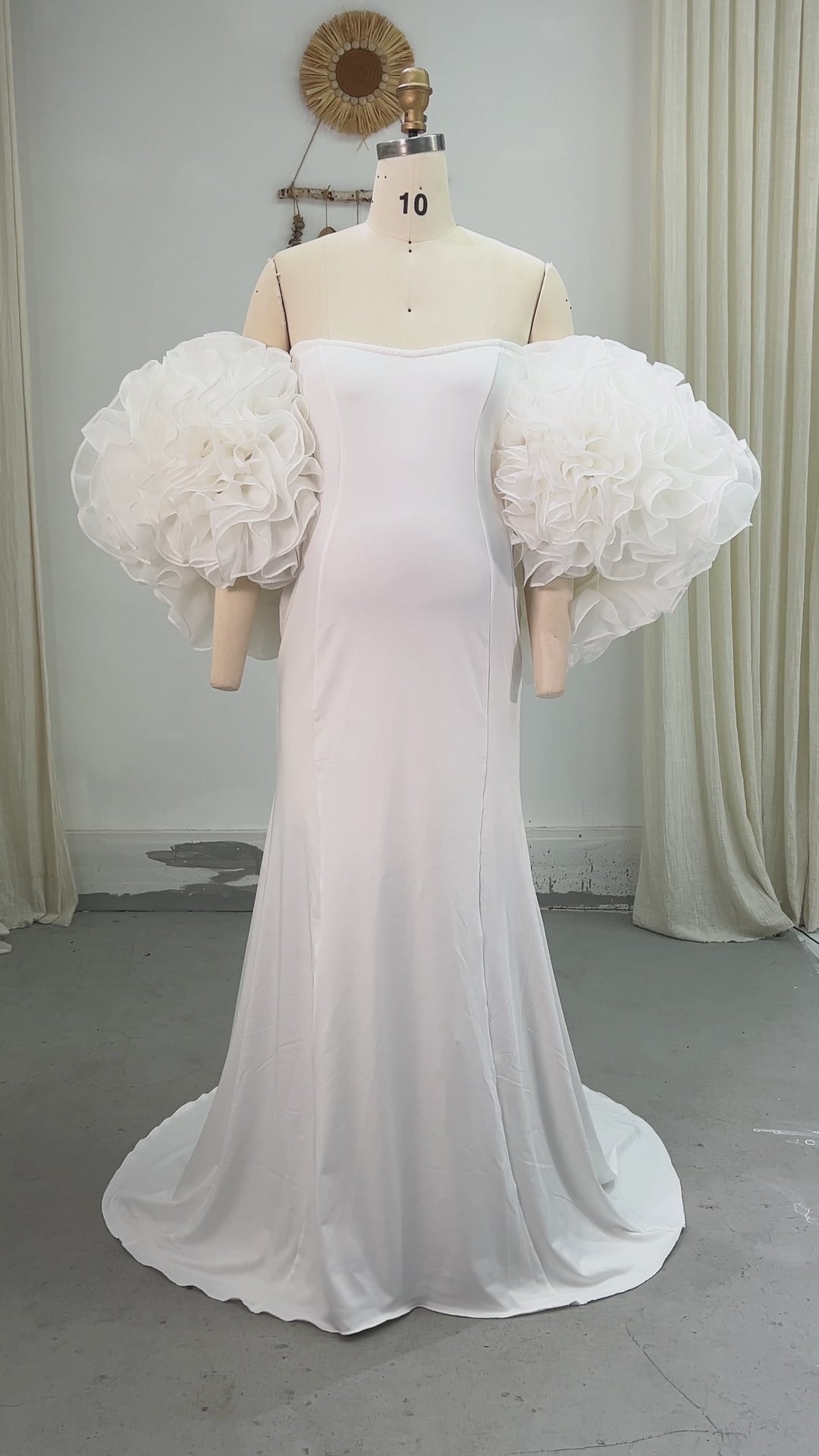 Custom White Mermaid Maternity Dress Photoshoot Lush Organza Flower Cape Elegance Babyshower Dress Pregnancy Outfit YW260252