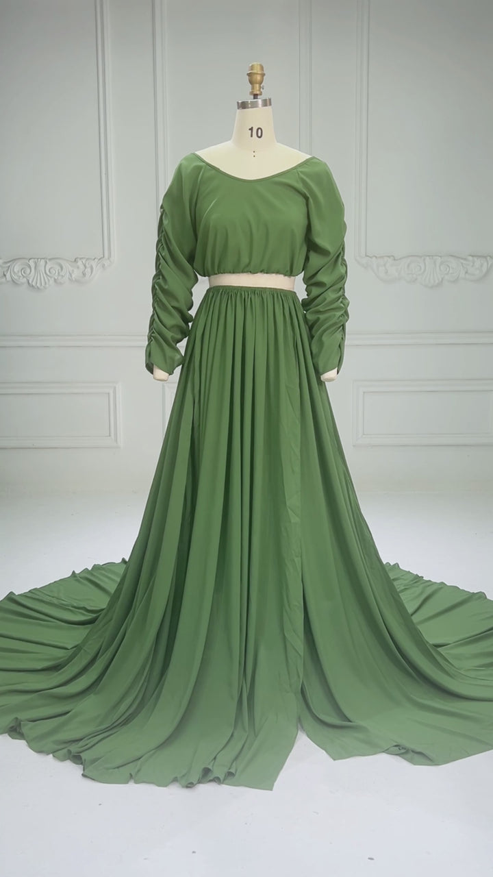 2 Piece Set Maternity Photo Shoot Dress Baby Shower Gown for Pregnant Women YW260275