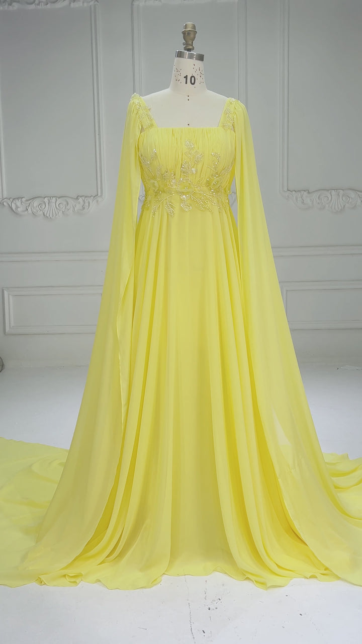 Chiffon Cape Sleeve Floral Sequin Maternity Baby Shower Formal Dress YD260928