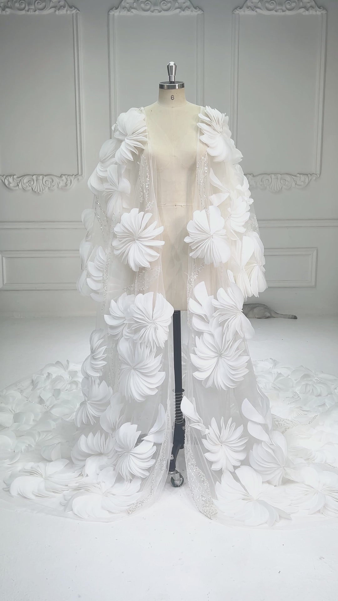 Luxury Ivory 3D Floral Bridal Cape with Royal Cathedral Train YW260331
