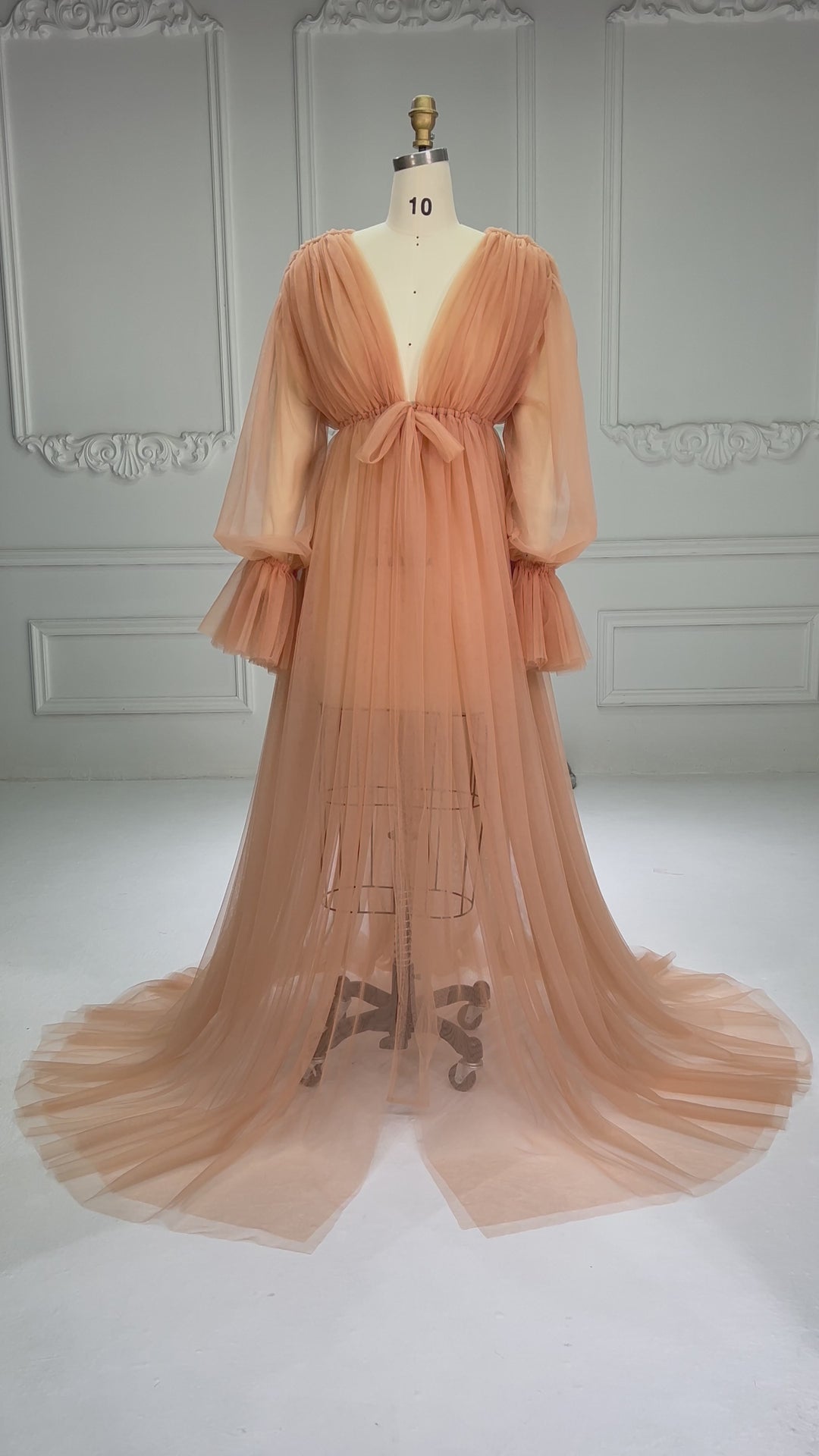 Long Sleeve Soft Tulle Sheer Maternity Dress Photo Shoot Dresses YW250069