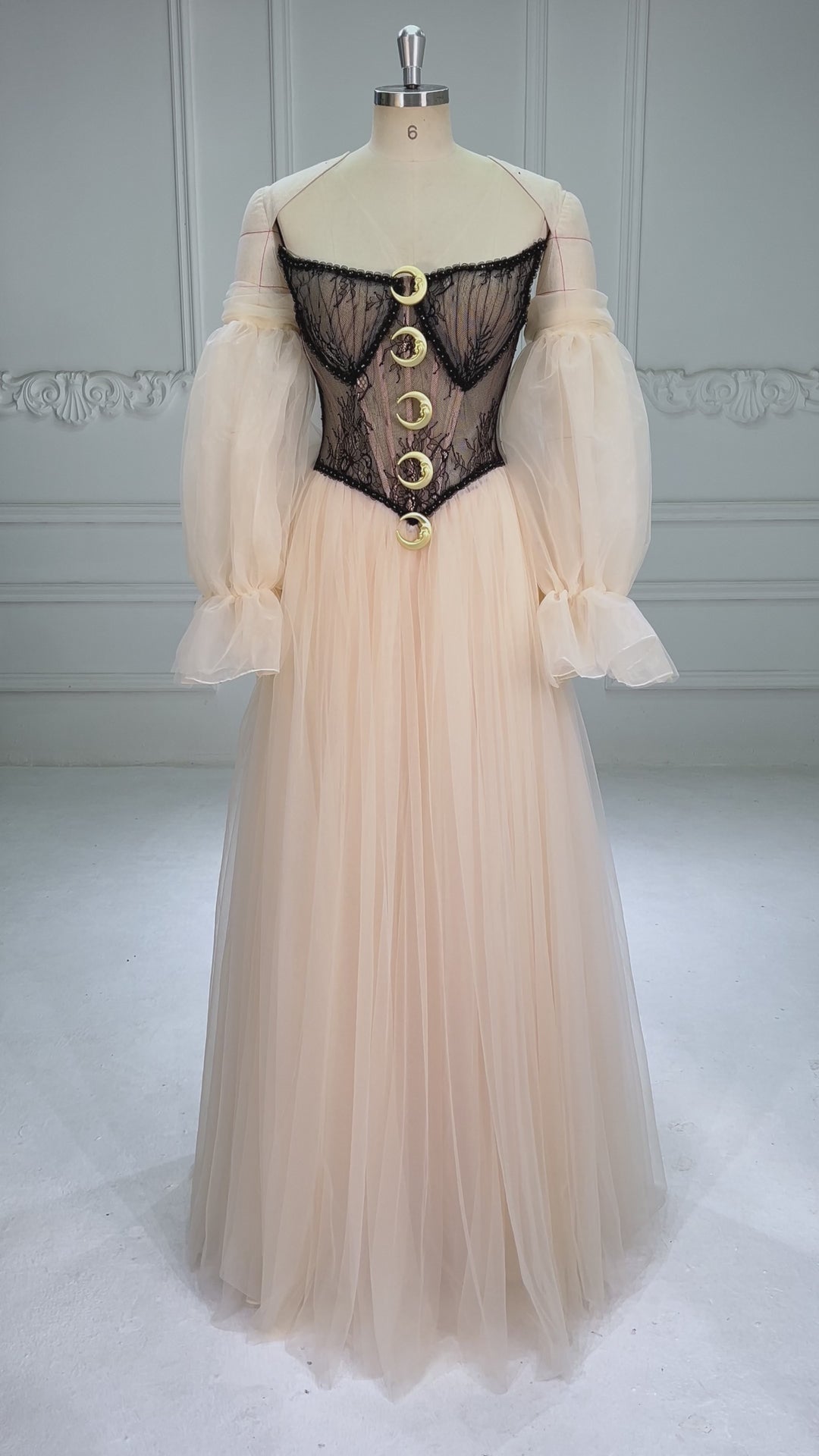 A Line Ball Gown Corset Waist Mesh Lace Floor Length Dress Photoshoot Dress YW250062