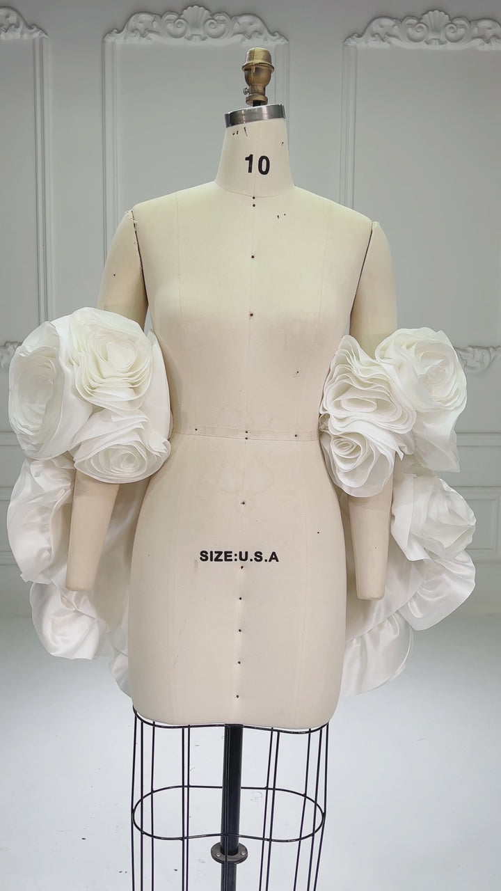 Handmade 3D Rose Short Cape for Engagement Photo Shoot Bridal Cape YW260328