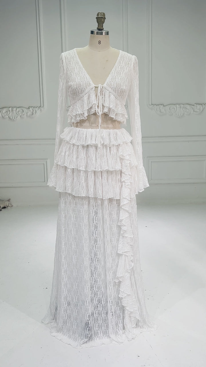 White Lace Two-Piece Maternity Photo Shoot Dress Pregnancy Photoshoot Prop