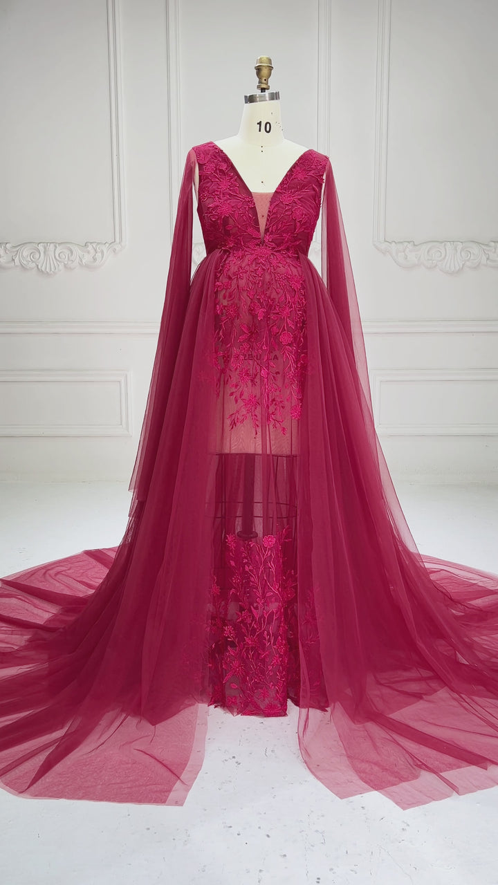 Sheer Tulle Dress Women Robe V Neck Beads Appliques Maternity Dress Shower Gown for Photography