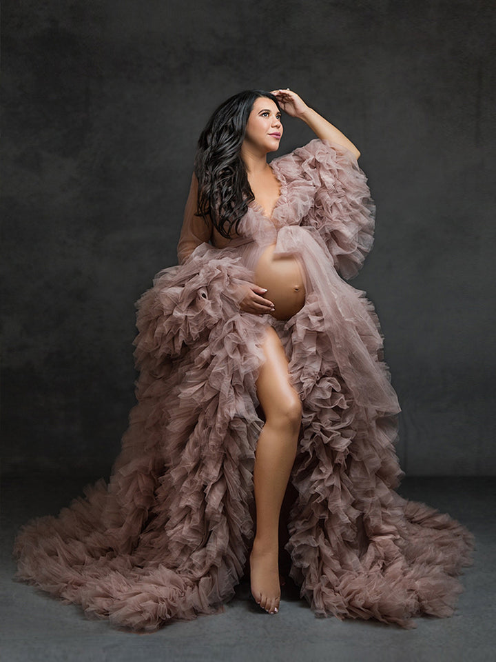 champagne maternity dress Destination Lace with Empire Waist style design Adjustable belt to accentuate the waistline Long sleeves for versatile styling options V Champagne Bridesmaid Dress Chiffon Size
