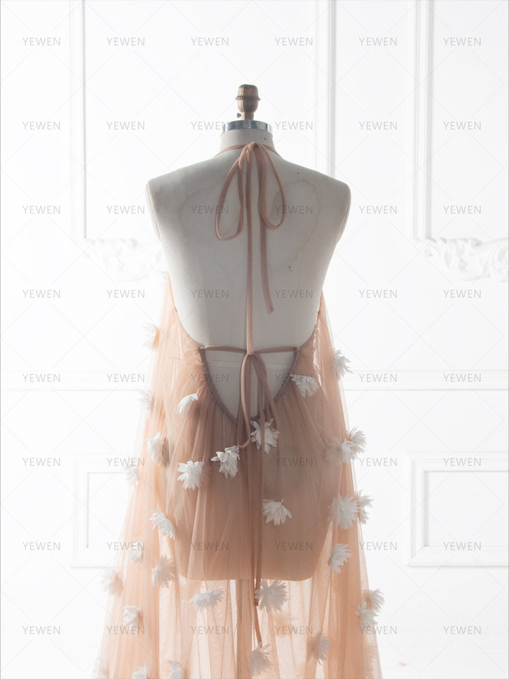 Romantic 3D Flower Mesh Maternity Gown Elegant Baby Shower Photography Dress YW260281