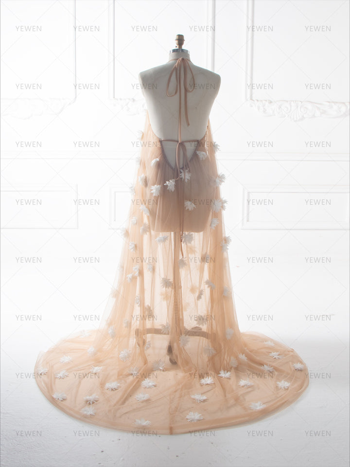 Romantic 3D Flower Mesh Maternity Gown Elegant Baby Shower Photography Dress YW260281
