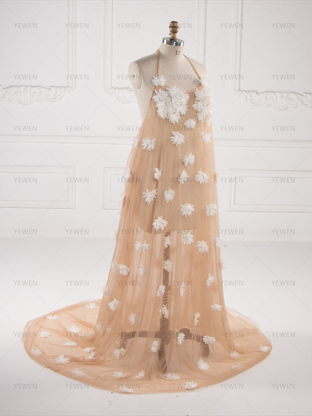 Romantic 3D Flower Mesh Maternity Gown Elegant Baby Shower Photography Dress YW260281