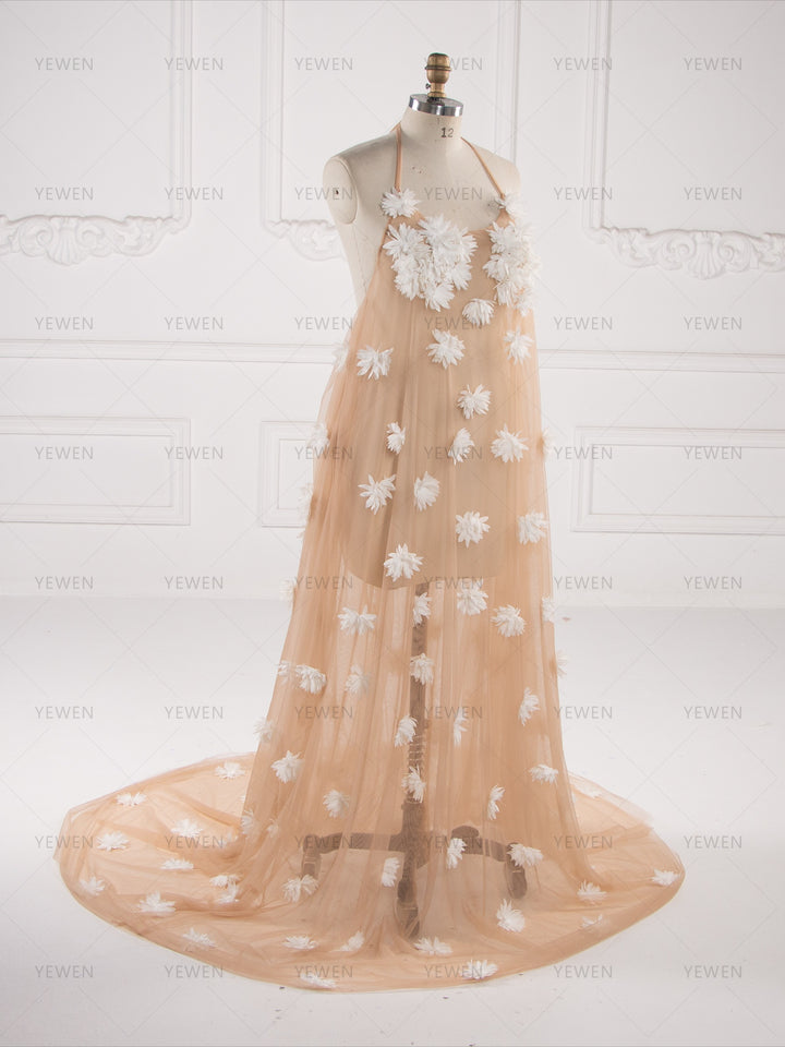 Romantic 3D Flower Mesh Maternity Gown Elegant Baby Shower Photography Dress YW260281