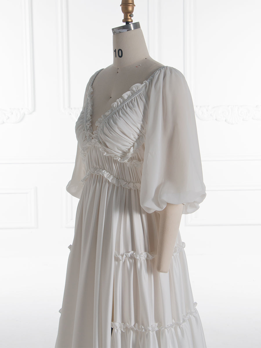 Close up detail of luxury silk satin maternity gown
