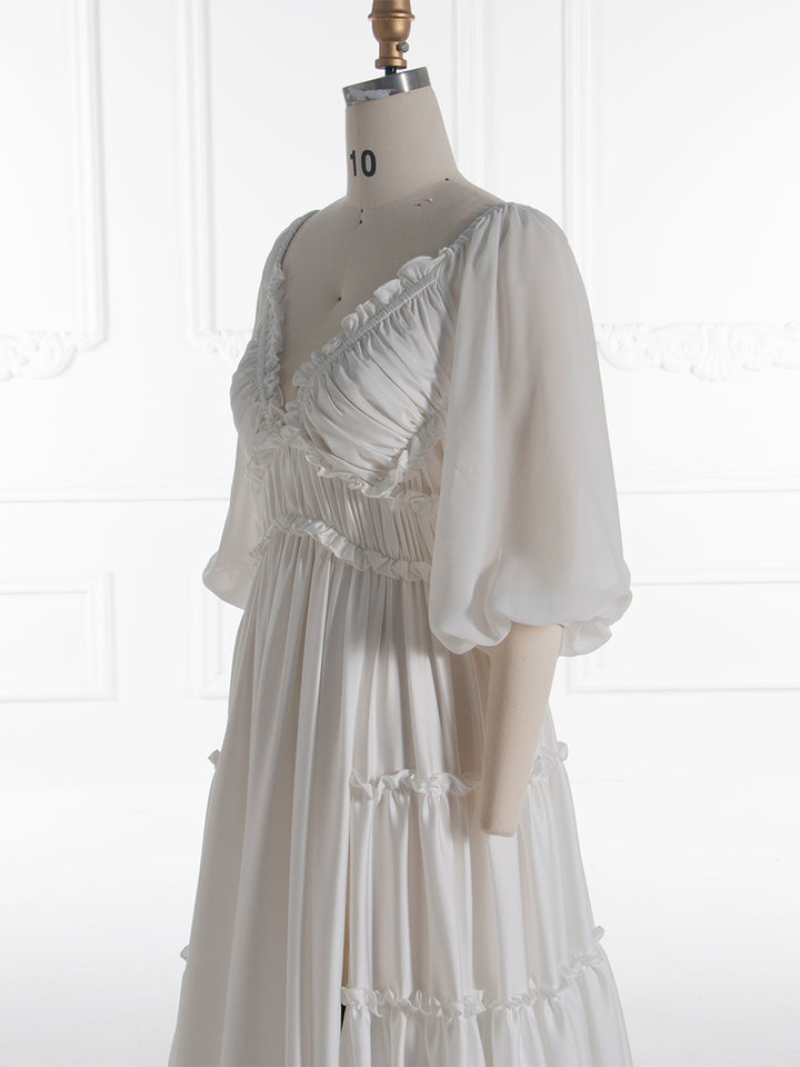 Close up detail of luxury silk satin maternity gown