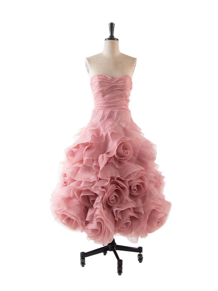 Strapless 3D Rose Evening Dress