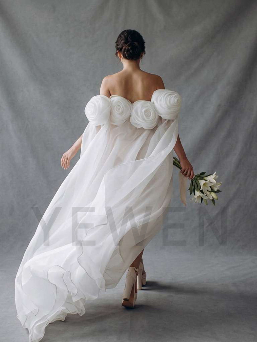 Handmade Flower Off Shoulder Maternity Gown for Photoshoot