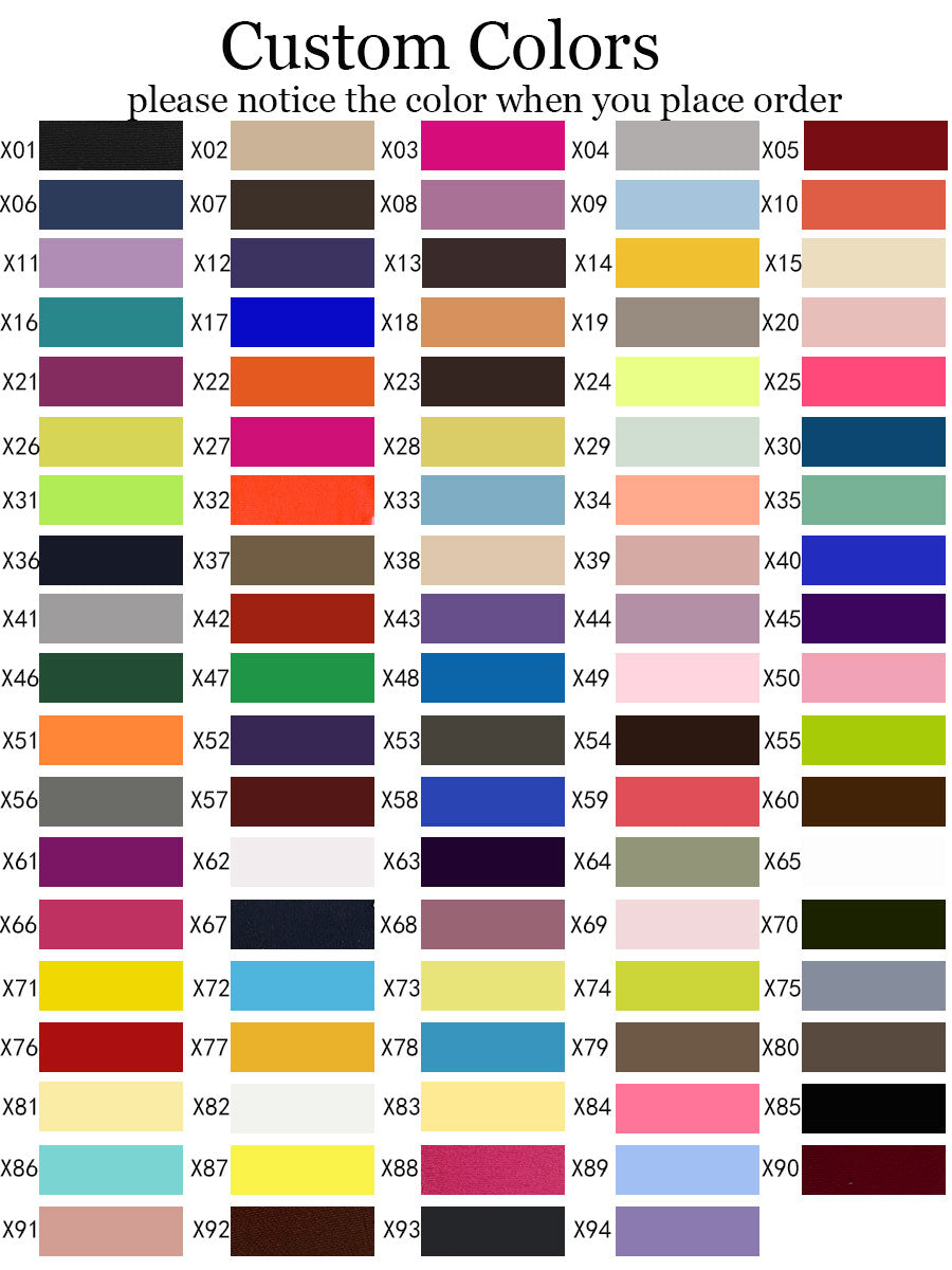 Custom color swatch chart for a white maternity photoshoot gown showing multiple color options.