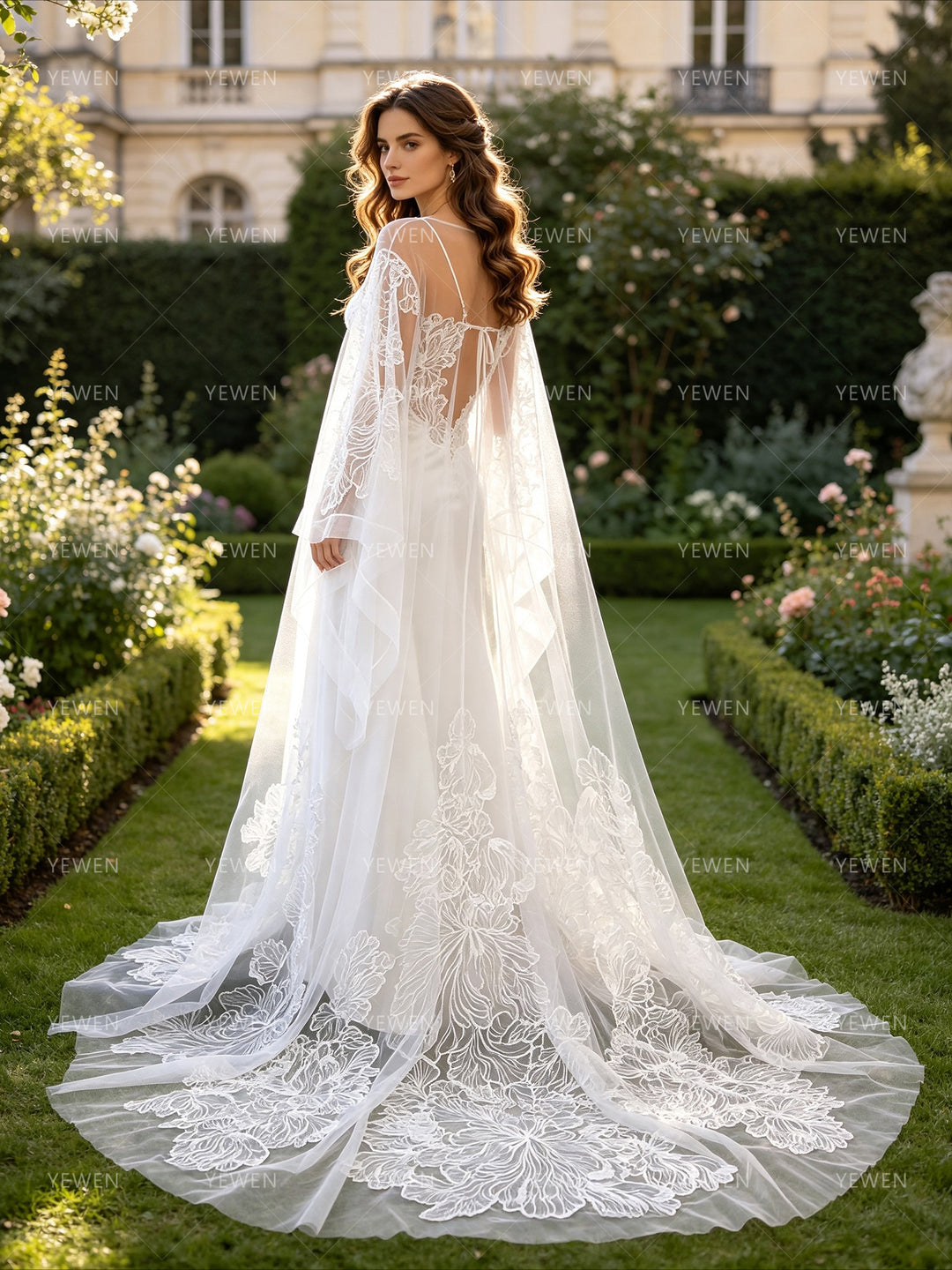 Bride Robe with Train Bride Robe and Peignoir Set Wedding Nightgown