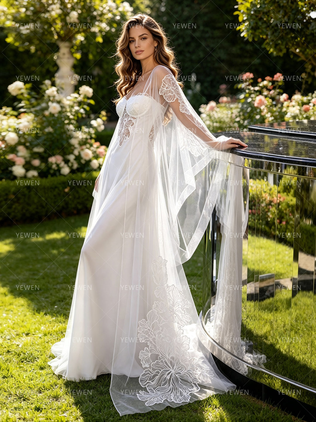 Bride Robe with Train Bride Robe and Peignoir Set Wedding Nightgown