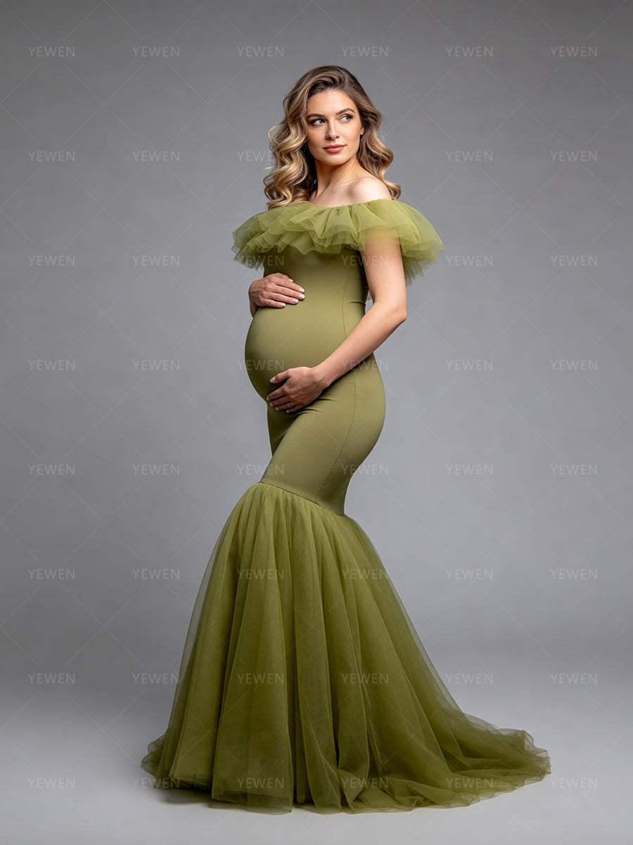 Olive Mermaid Maternity Photography Dresses Maternity Dress for Mom to Be 4-6 / Custom Color
