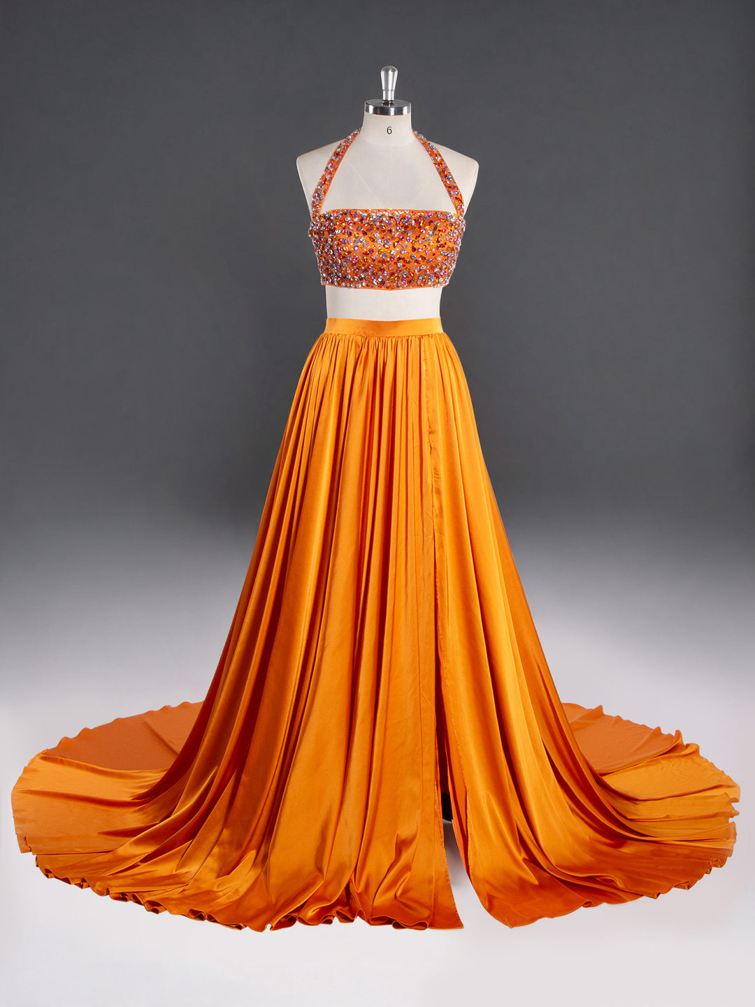 Orange Two-piece Gown Beaded Evening Gown Birthday Outfit Dress YW260233 8 / T154
