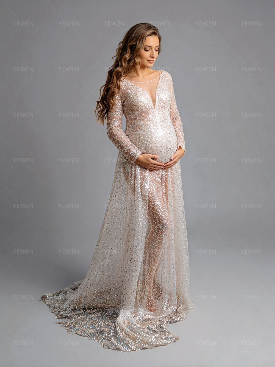 Sequin Maternity Gown for Photoshoot Baby Shower Gown