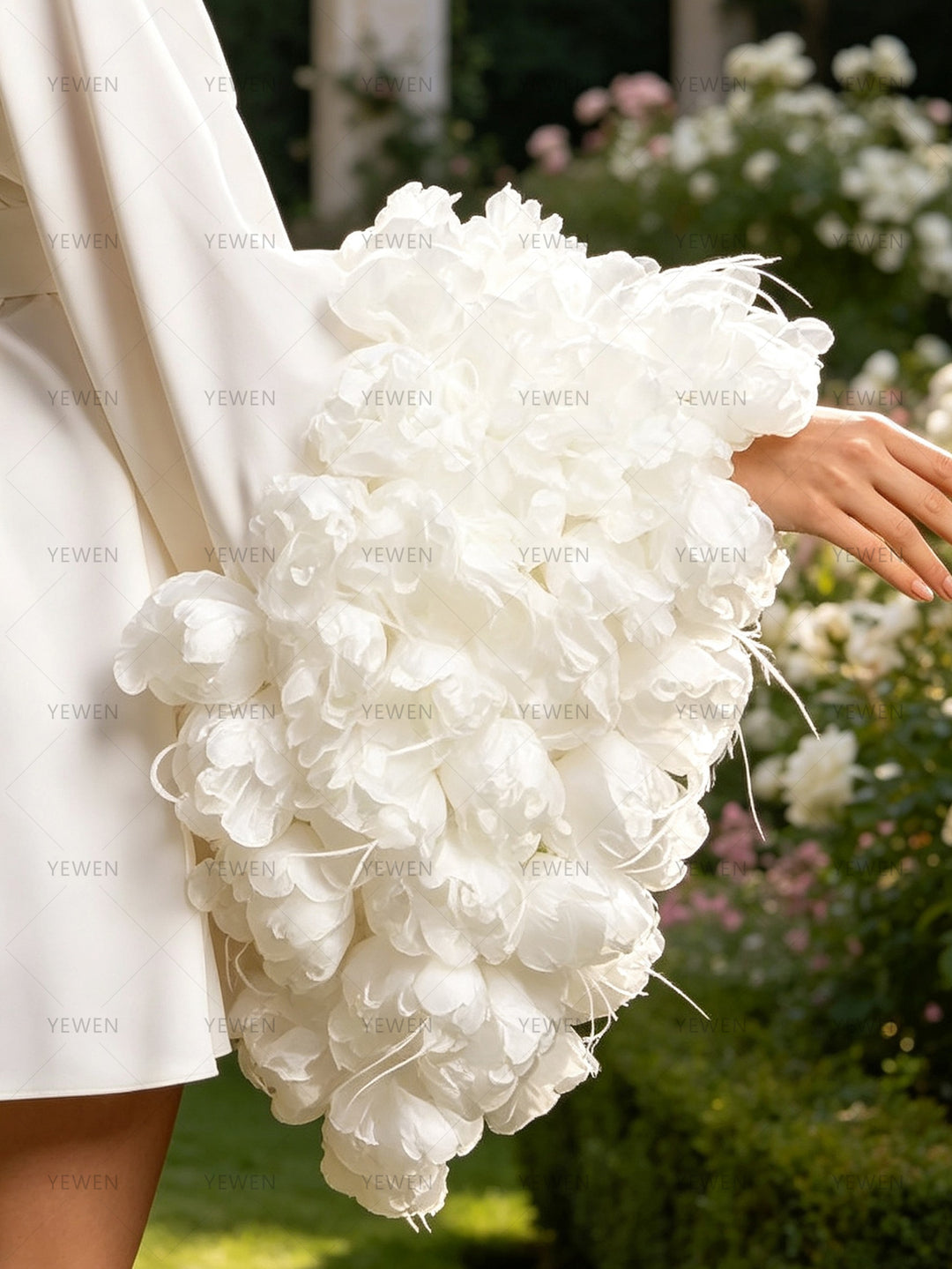 Short Bridal Robe with Handmade Flowers Sleeves Satin Bridal Getting Ready Robe Wedding Boudoir Gown