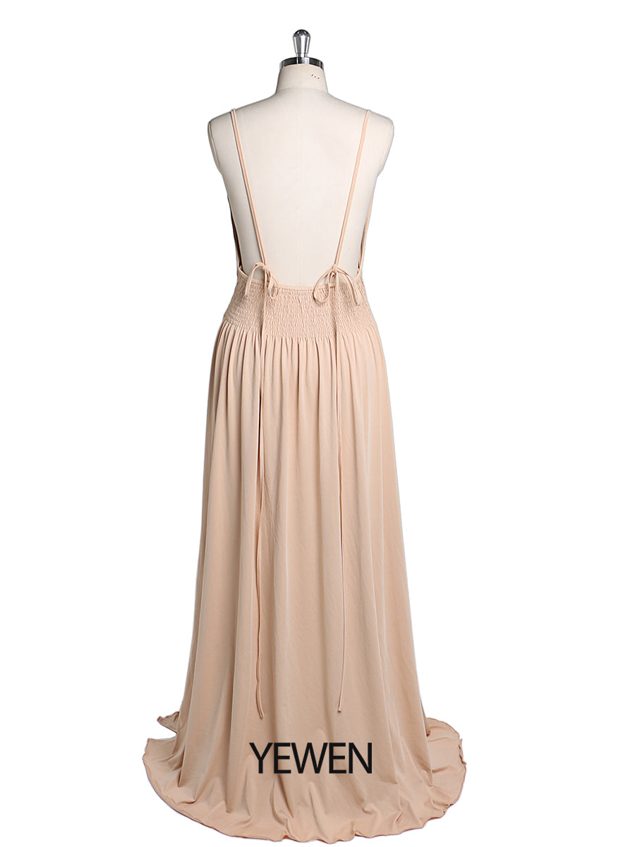 Simple V Neck Elastic Waist Slip Dress Yewen 14 / X38 Simple V Neck Elastic Waist Slip Dress Yewen 14 / X38
