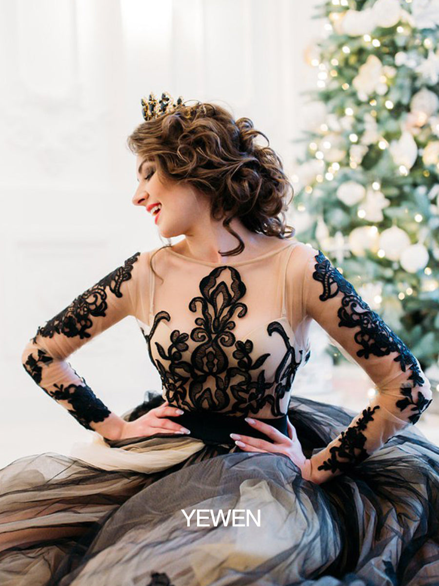 Long Sleeves Evening Dress 1M Train Lace Plus Size Maternity Dress for Photo Shoot YW21024 16 / Black Long Sleeves Evening Dress 1M Train Lace Plus Size Maternity Dress for Photo Shoot YW21024 16 / Black