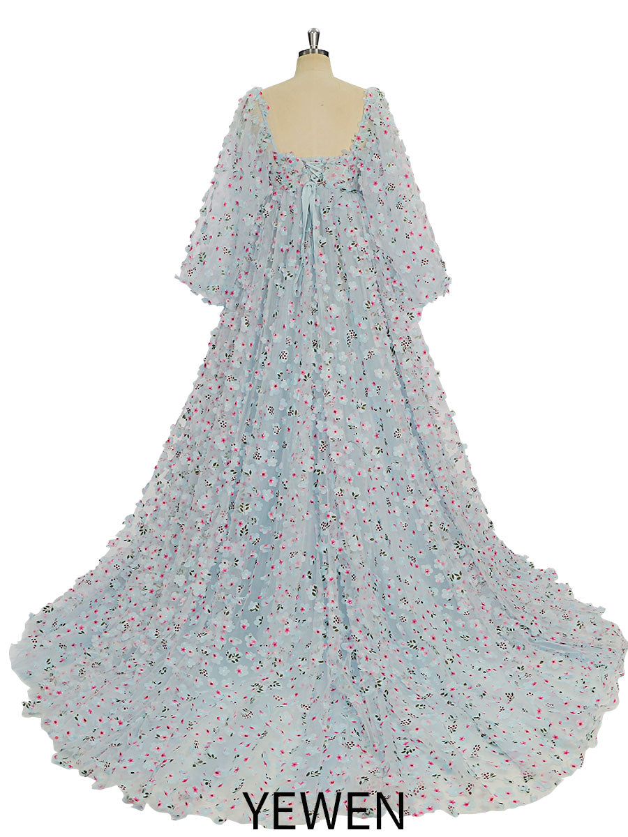 Elegant Blue Tulle with Flowers Maternity Wedding Dresses YW231035-1 Elegant Blue Tulle with Flowers Maternity Wedding Dresses YW231035-1