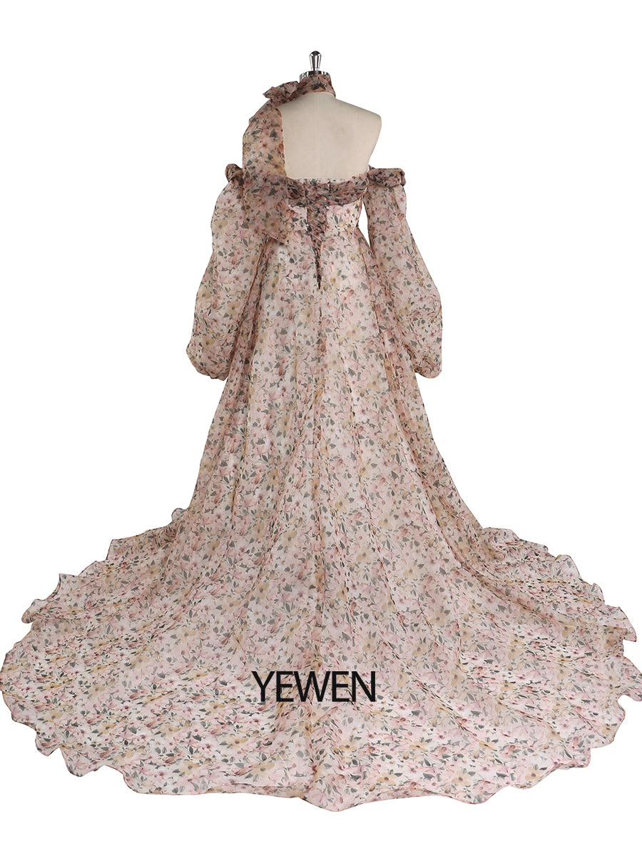 Long Sleeve Magical Soft Organza Printing Boho Prom Dress Photoshoot Dress 12 / Picture Color Long Sleeve Magical Soft Organza Printing Boho Prom Dress Photoshoot Dress 12 / Picture Color