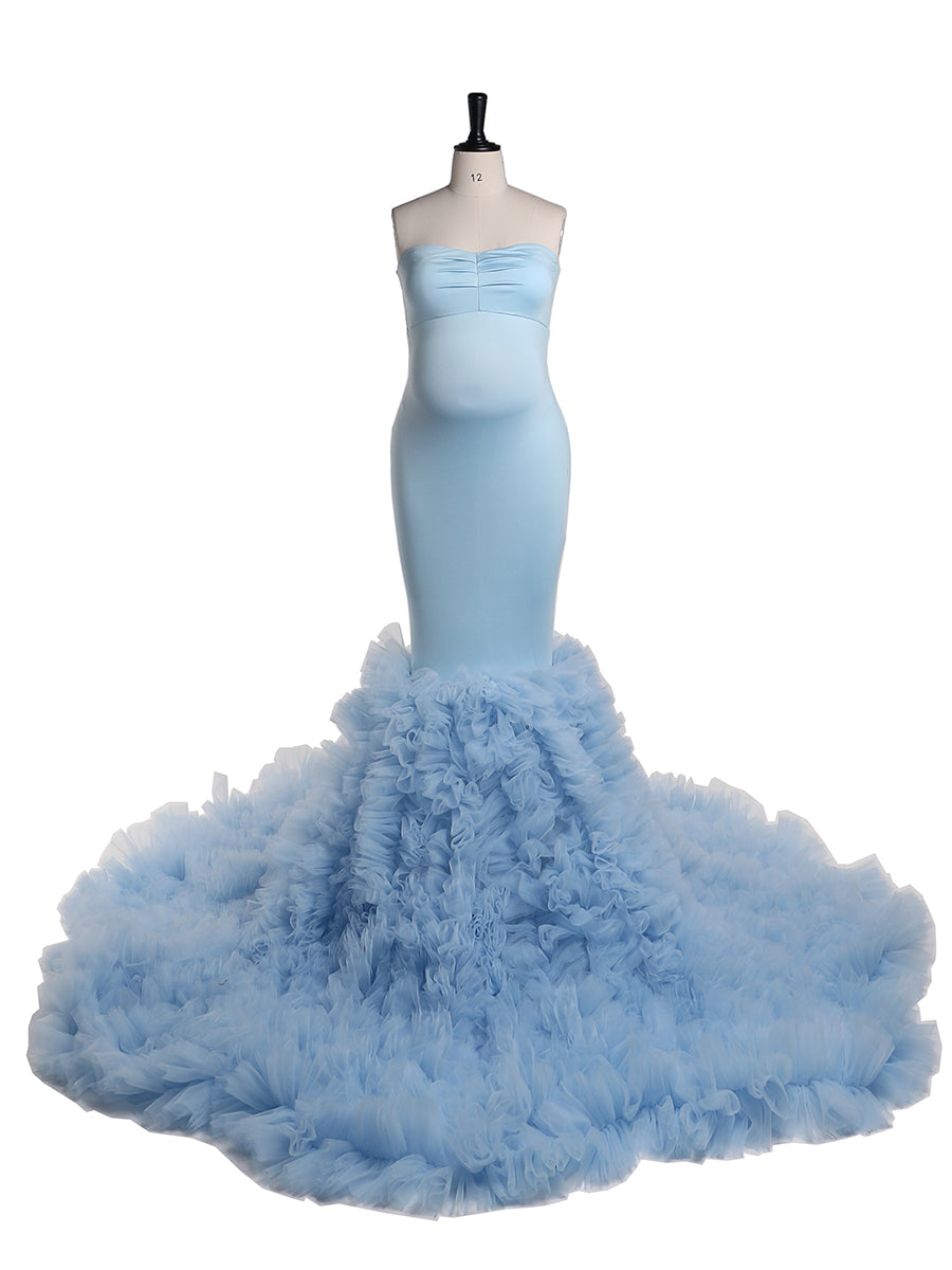 Strapless Baby Blue Mermaid Maternity Dress for Photo Shoots Photogra 4-6 / X57