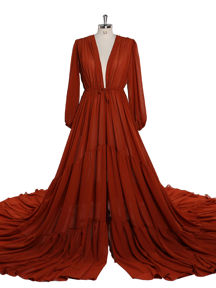 Rust Color Chiffon Maxi Dress Woman Maternity Gown Photography Dress Plus size 4-6 / Custom Color