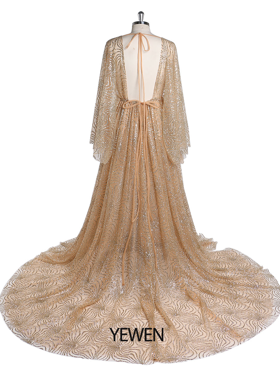 Gold Glitter Maternity Gowns for Photoshoot Adjustable Waist Pregnanc 12 / Champagne Gold Gold Glitter Maternity Gowns for Photoshoot Adjustable Waist Pregnanc 12 / Champagne Gold