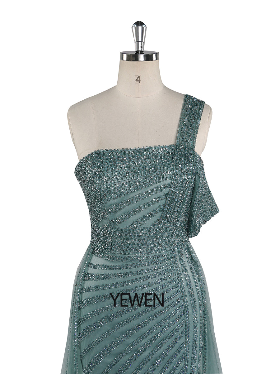 Luxury One Shoulder Beaded Mermaid Evening Dresses Gowns 2024 YEWEN Luxury One Shoulder Beaded Mermaid Evening Dresses Gowns 2024 YEWEN