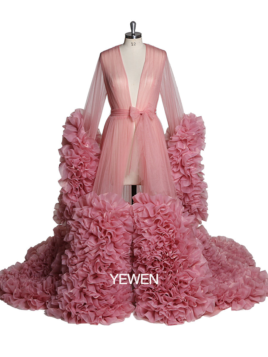 Bow V Neck Organza Pleated Ruffled Long Sleeve Maternity Dress 8 / S69 Bow V Neck Organza Pleated Ruffled Long Sleeve Maternity Dress 8 / S69