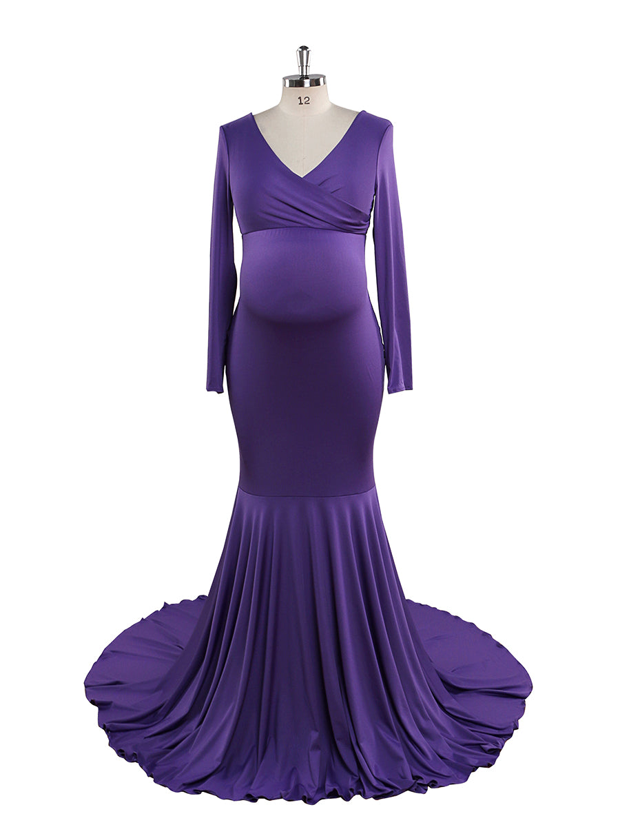 Cheaper Price V Neck Long Sleeves Strech Material Mermaid Maternity Dress YW220916 Cheaper Price V Neck Long Sleeves Strech Material Mermaid Maternity Dress YW220916