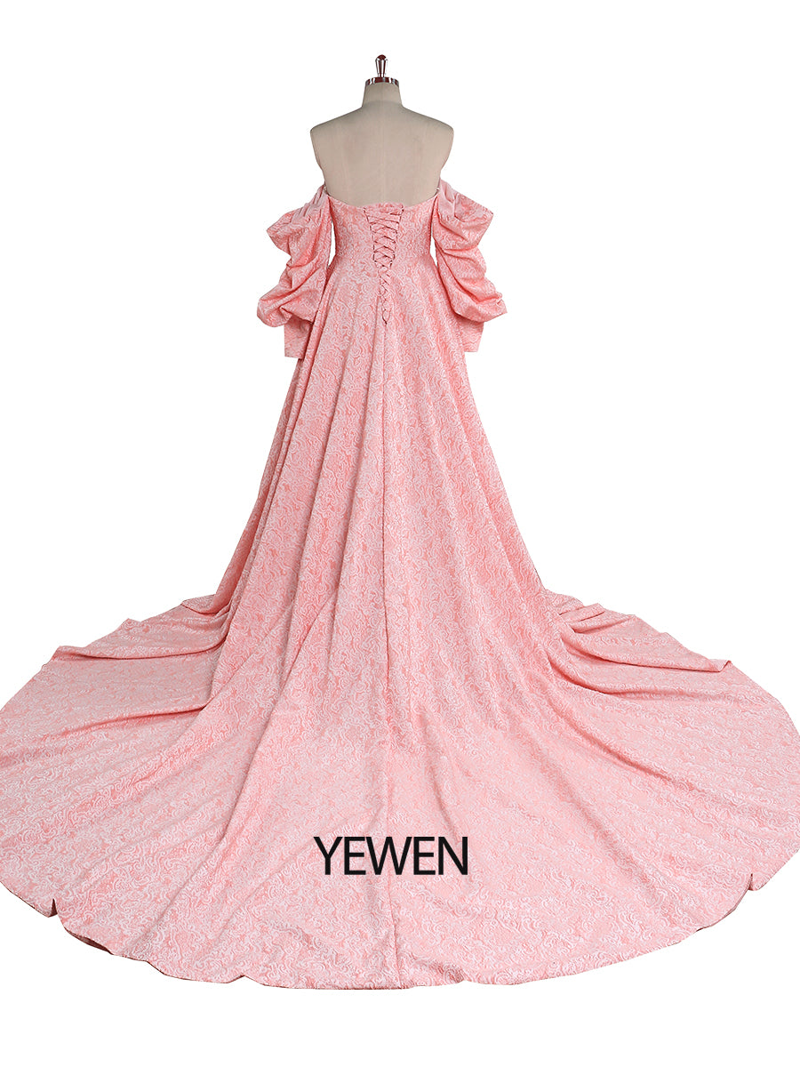 High Quality Elegant Jacquard Evening Dress Puffy Long Sleeve Retro Ph yewendress High Quality Elegant Jacquard Evening Dress Puffy Long Sleeve Retro Ph yewendress
