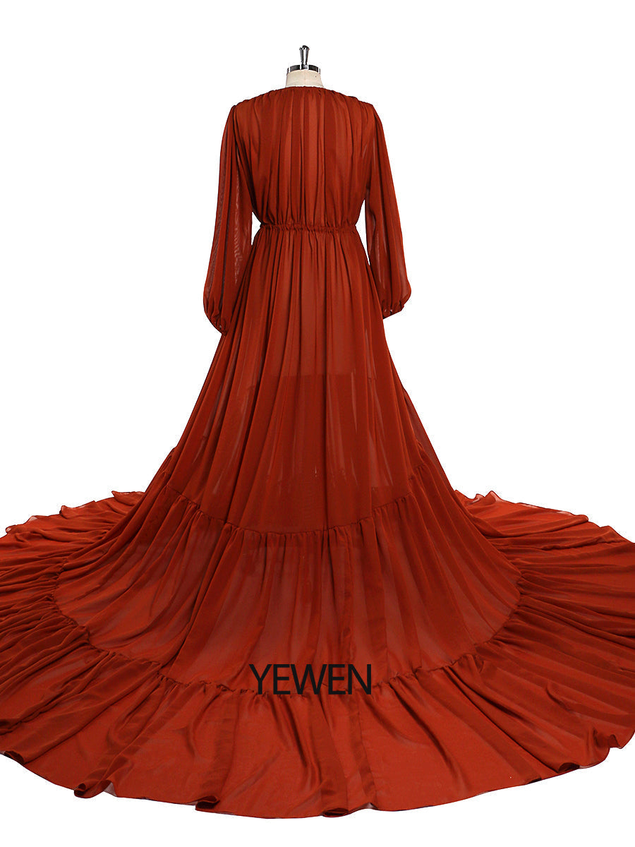 Rust Color Chiffon Maxi Dress Woman Maternity Gown Photography Dress Plus size 6 / Turquoise Rust Color Chiffon Maxi Dress Woman Maternity Gown Photography Dress Plus size 6 / Turquoise